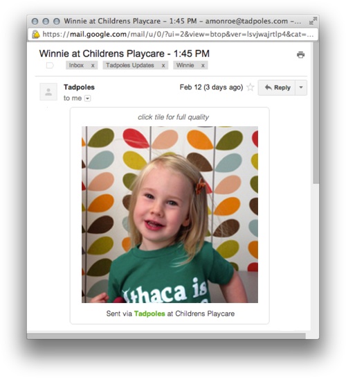 Parent Engagment Tadpoles App for Parker Early Learning